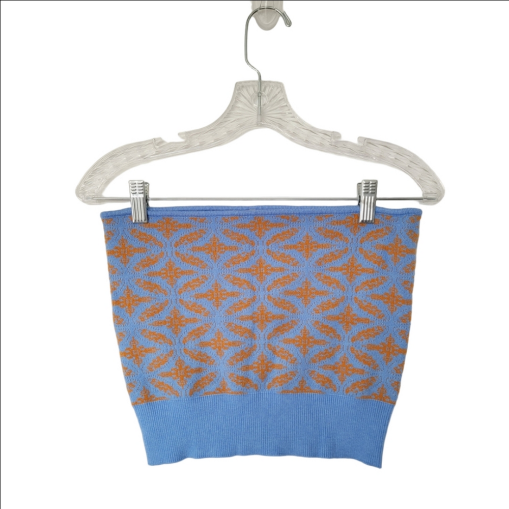 Free People Intimately Blue and Orange Patterned Strappless Tube Top Size Large